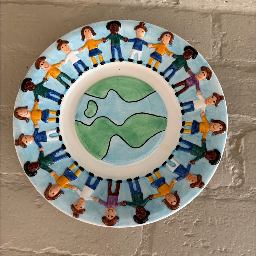 Centrum Hand-Painted Ceramic World Earth Save the Children. Cake plate